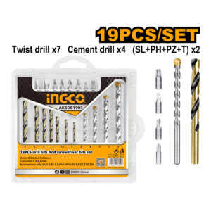 19 Pcs drill bits & screwdriver bits set